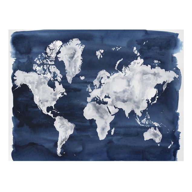 quadros azuis Water World Map Dark