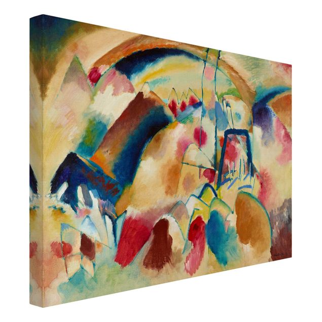 Telas decorativas réplicas de quadros famosos Wassily Kandinsky - Landscape With Church (Landscape With Red Spotsi)
