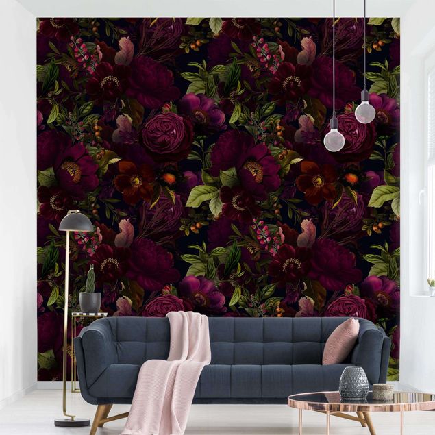 papel de parede moderno para sala Purple Blossoms Dark