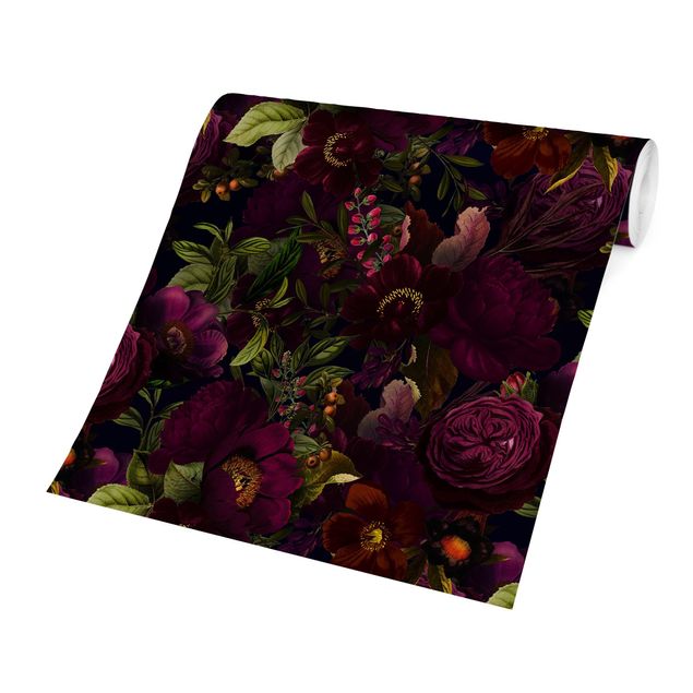 papel parede de flor Purple Blossoms Dark