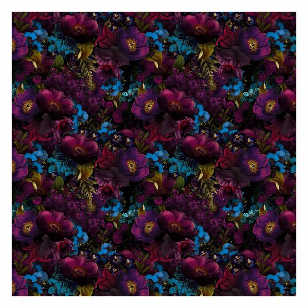 Papel de parede padrões Purple Blossoms With Blue Flowers