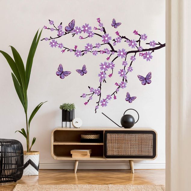 Autocolantes de parede animais Purple flower branch
