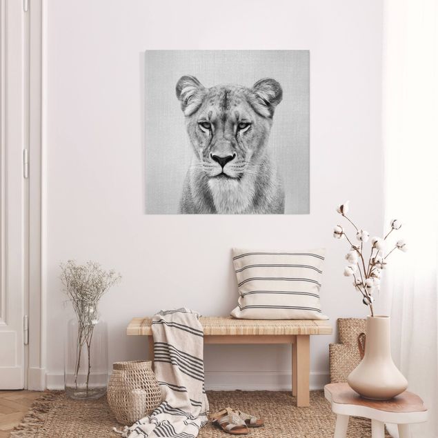 Telas decorativas leões Lioness Lisa Black And White