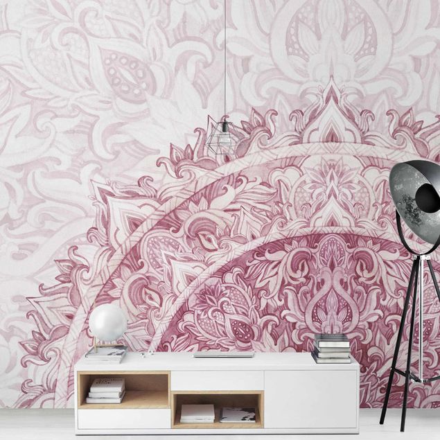 papel de parede para quarto de casal moderno Mandala Watercolour Ornament Red