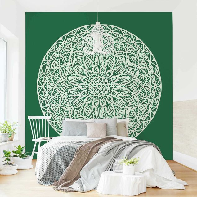 Papel de parede ornamental Mandala Ornament Green Backdrop