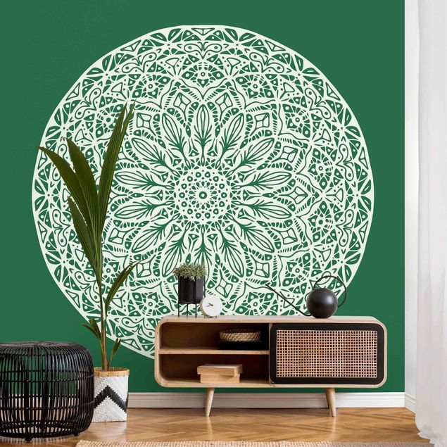 papel de parede moderno Mandala Ornament Green Backdrop