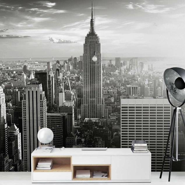 papel de parede branco e preto Manhattan Skyline