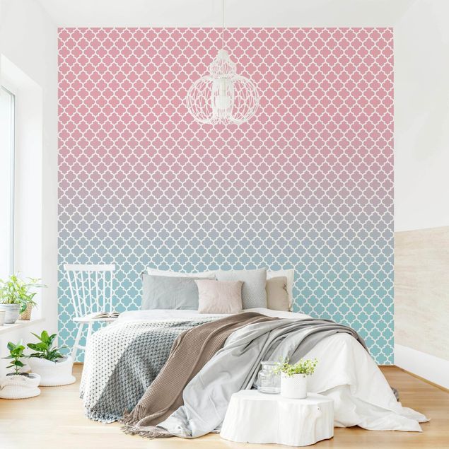 Papel de parede geométrico Moroccan Pattern With Gradient In Pink Blue