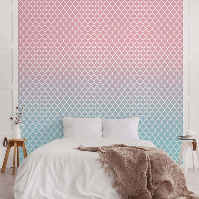 papel de parede moderno Moroccan Pattern With Gradient In Pink Blue