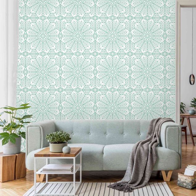 Papel de parede geométrico Moroccan XXL Tile Pattern In Turquoise