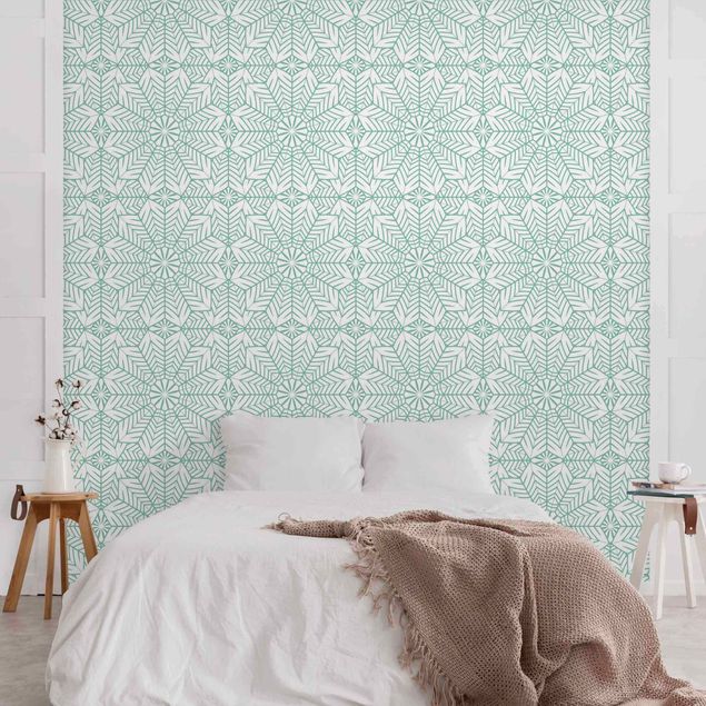 papel de parede moderno Moroccan XXL Tile Pattern In Turquoise