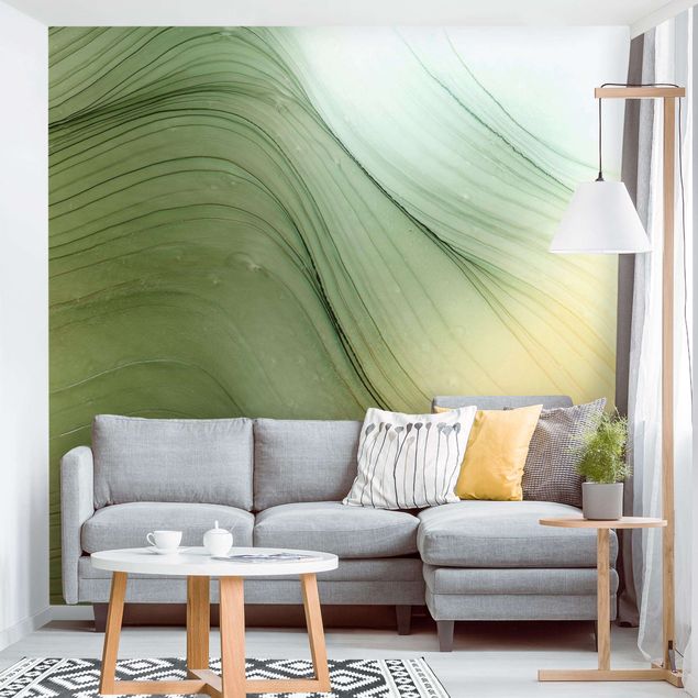 papel de parede moderno Mottled Green With Honey Yellow