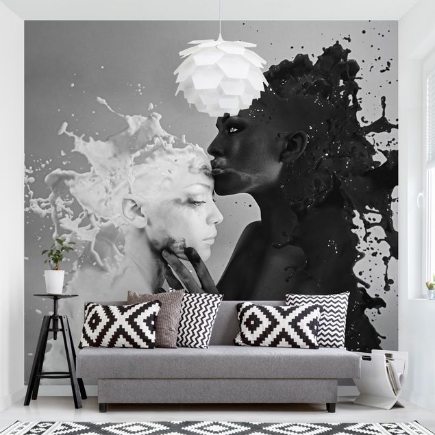 Papel de parede preto e branco Milk & Coffee Kiss Black