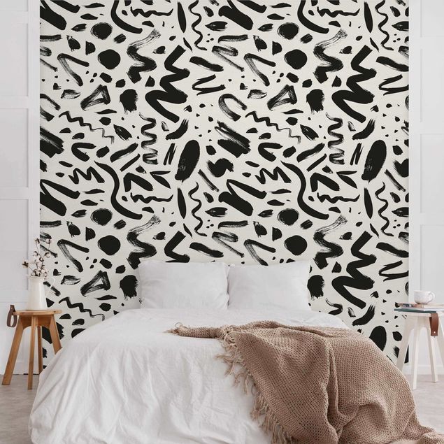 Papel de parede preto e branco Modern Brush Strokes In Black