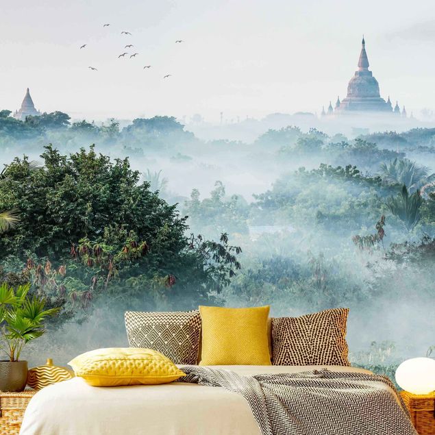 papel de parede moderno Morning Fog Over The Jungle Of Bagan