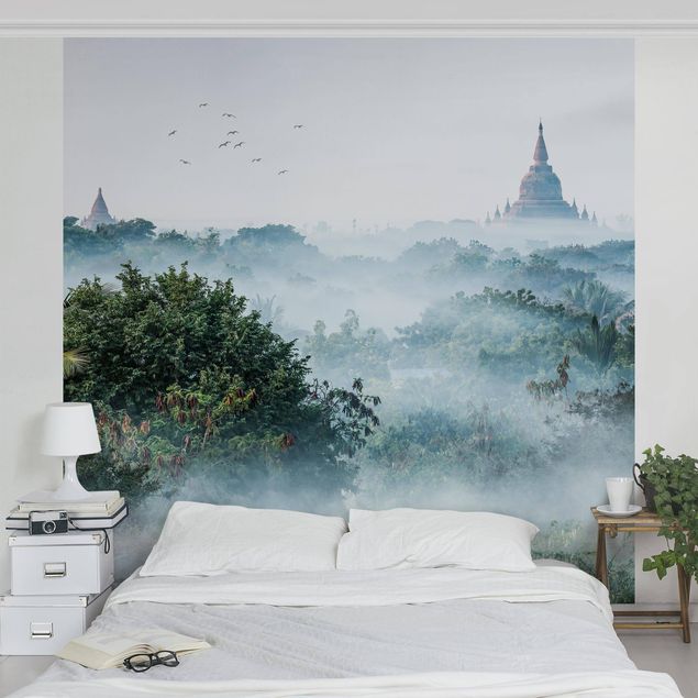 Papel de parede cidades Morning Fog Over The Jungle Of Bagan