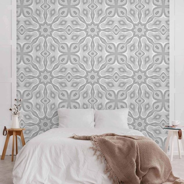 Papel de parede zen Pattern In Gray And Silver With Stars