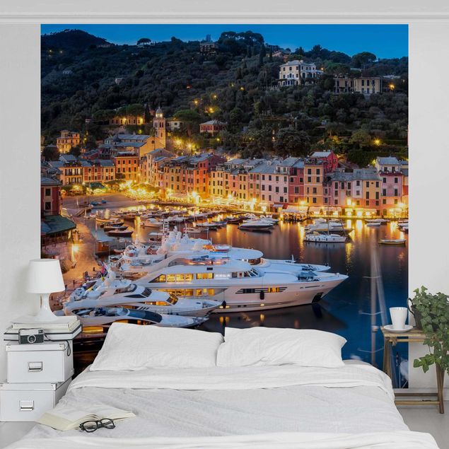 papel de parede para quarto de casal moderno Night Time In The Harbour Of Portofino