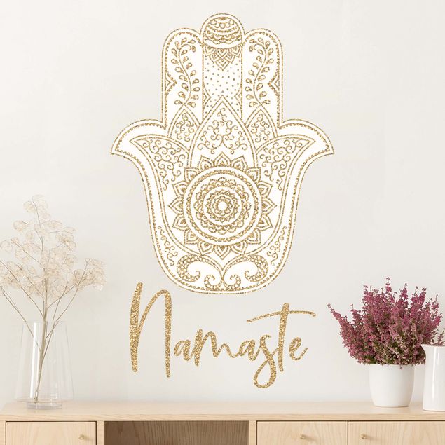 decoraçao para parede de cozinha Namaste - Hamsa hand gold