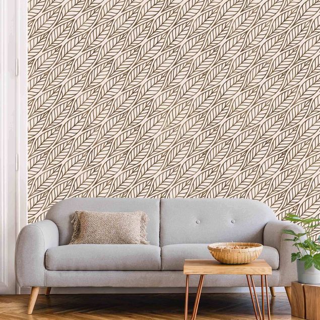 papel de parede com dourado Natural Pattern Leaves Gold