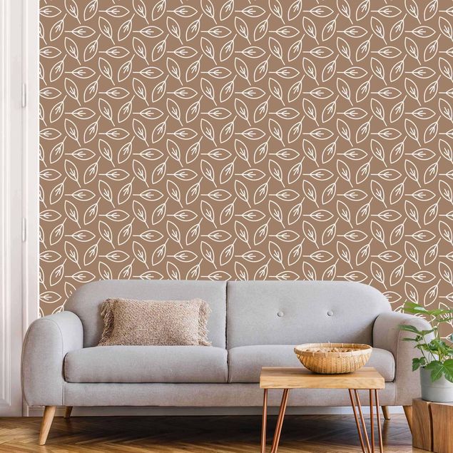 papel de parede moderno para sala Natural Pattern Leaf Lines In Front Of Brown