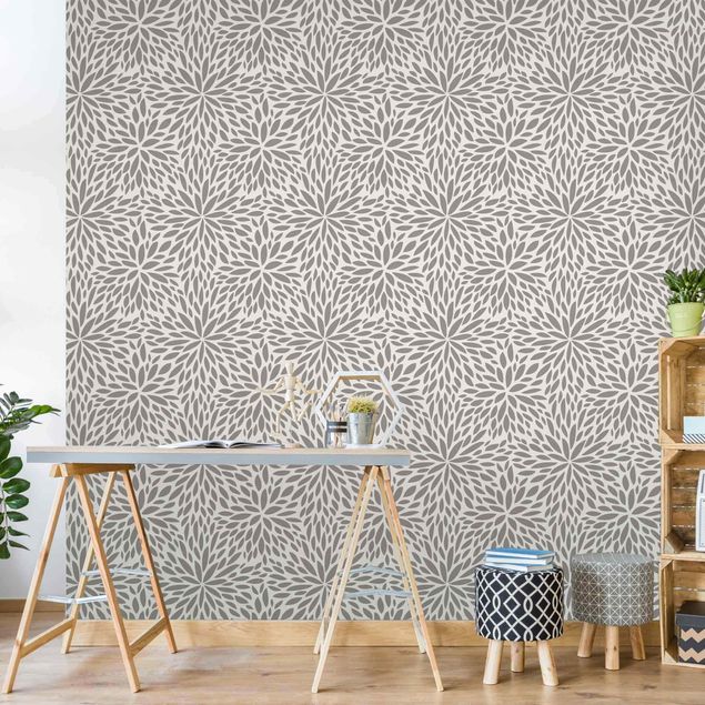papel de parede moderno para sala Natural Pattern Flowers In Gray
