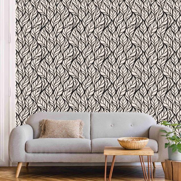 papel de parede moderno para sala Natural Pattern Large Leaves On Black