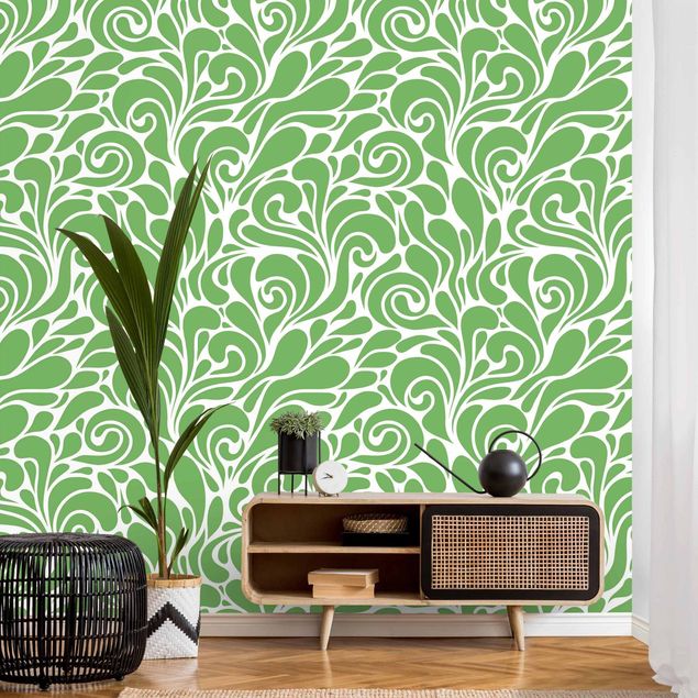 Papel de parede verde Natural Pattern With Loops In Front Of Green