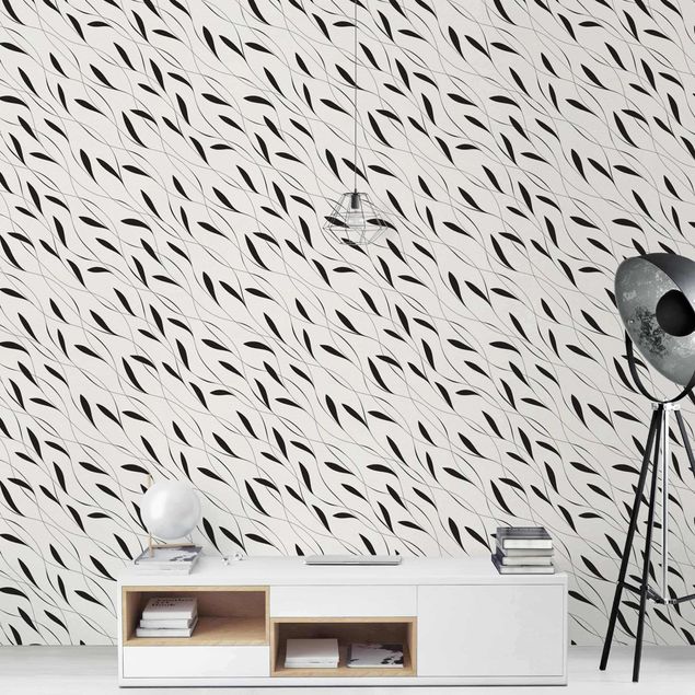 Papel de parede preto e branco Natural Pattern Breeze Black
