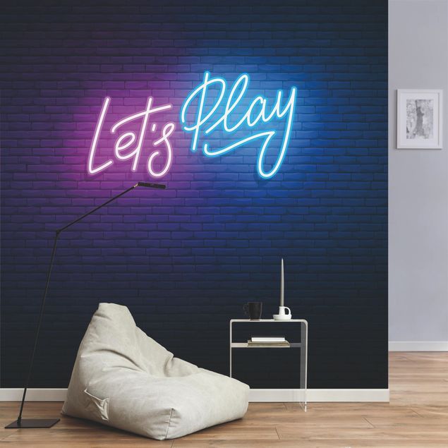 Papel de parede azul Neon Text Let's Play