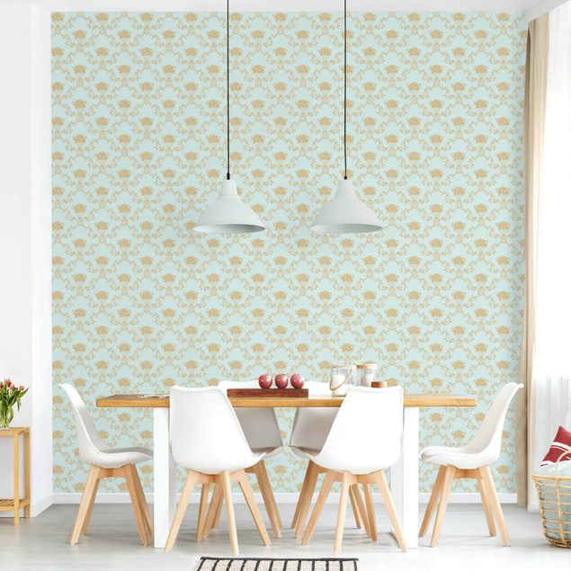 Papel de parede ornamental No.RS10 Flower Basket Turquoise Layout