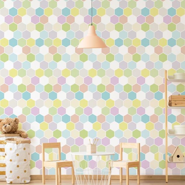 Papel de parede padrões No.YK52 Hexagon Pastel