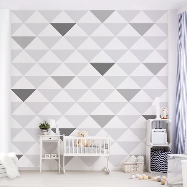 papel de parede para quarto de casal moderno No.YK66 Triangles Grey White Grey