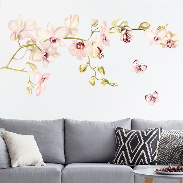 Autocolantes de parede orquídeas Orchidenzweig and butterfly in rosé
