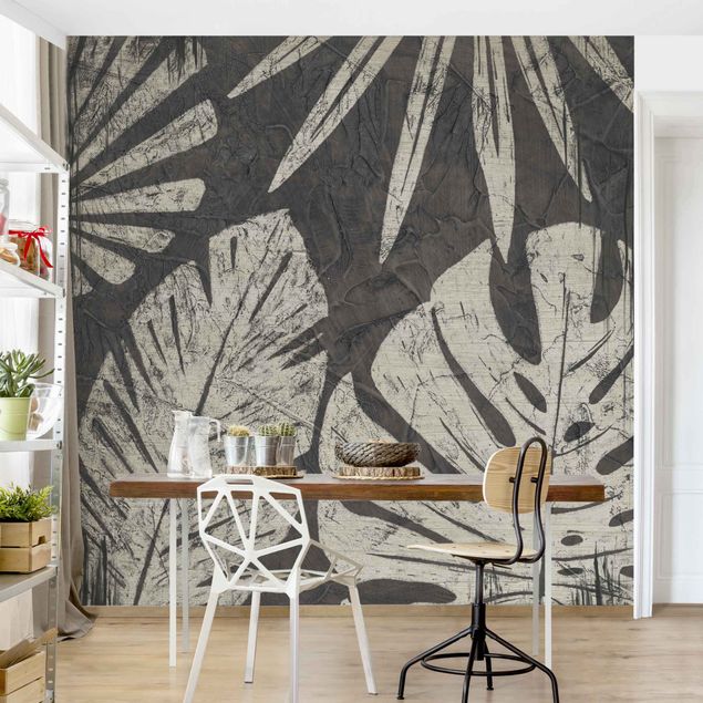 papel de parede para quarto de casal moderno Palm Leaves Dark Grey Backdrop