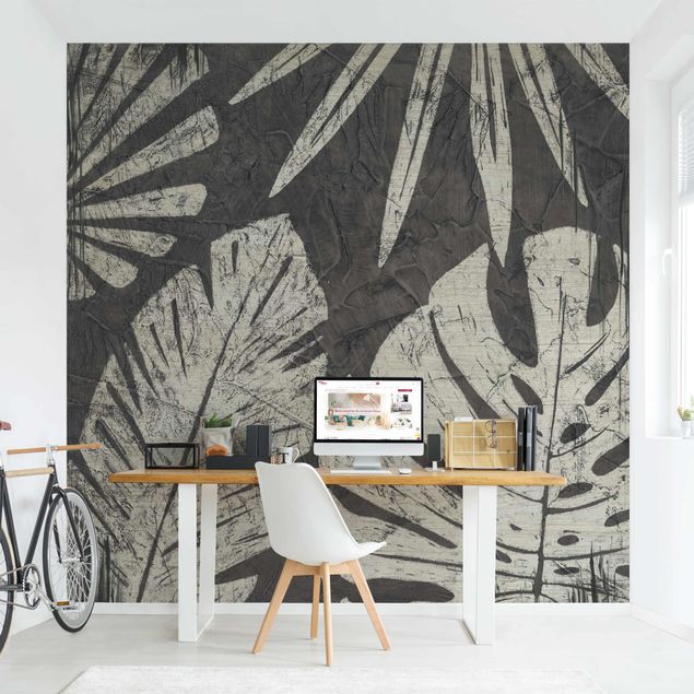 papel de parede floral Palm Leaves Dark Grey Backdrop