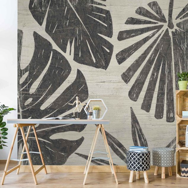 decoraçao para parede de cozinha Palm Leaves Light Grey Backdrop