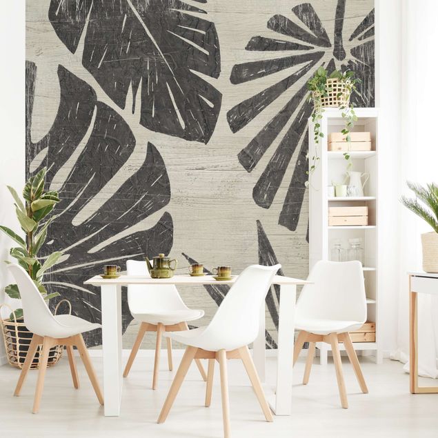 papel de parede para quarto de casal moderno Palm Leaves Light Grey Backdrop
