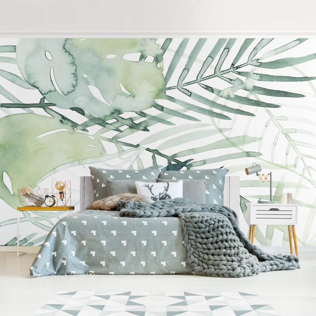 papel de parede moderno Palm Fronds In Watercolour I