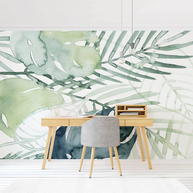 Papel de parede verde Palm Fronds In Watercolour I