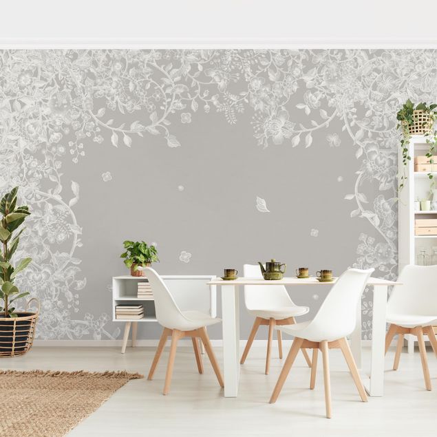 papel de parede para quarto de casal moderno Pastel Flower Tendrils Chinoiserie