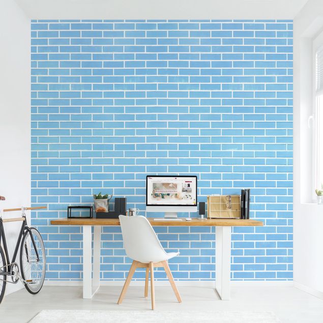 decoraçao para parede de cozinha Pastel Blue Brick Wall