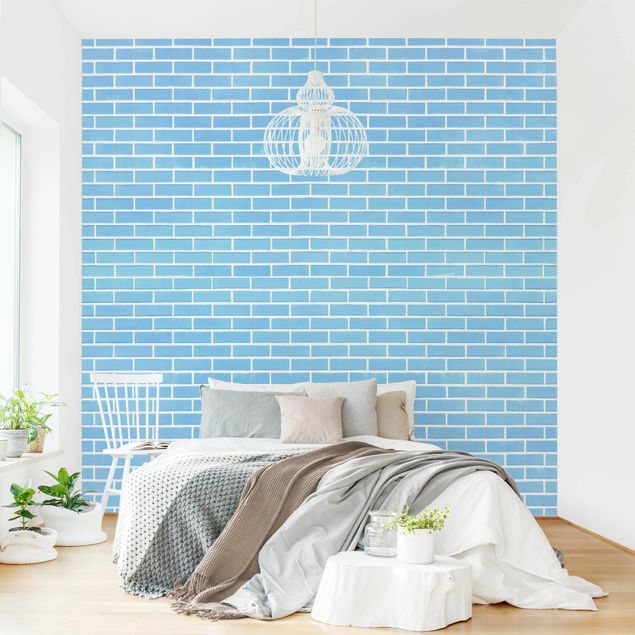 papel parede tijolinho Pastel Blue Brick Wall