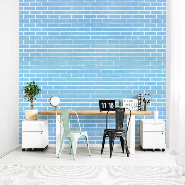 papel de parede imitando pedrinhas Pastel Blue Brick Wall