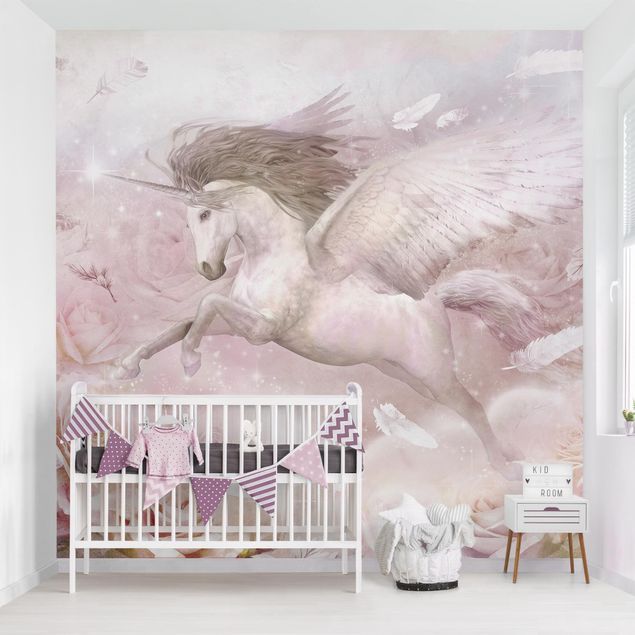 Decoração para quarto infantil Pegasus Unicorn With Roses