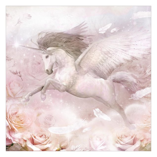 Mural de parede Pegasus Unicorn With Roses