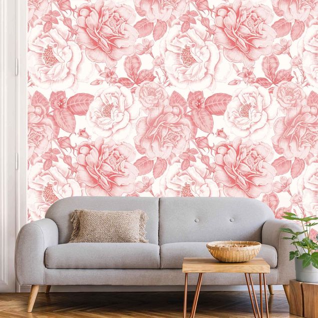 papel de paredes rosas Peony Pattern Pink