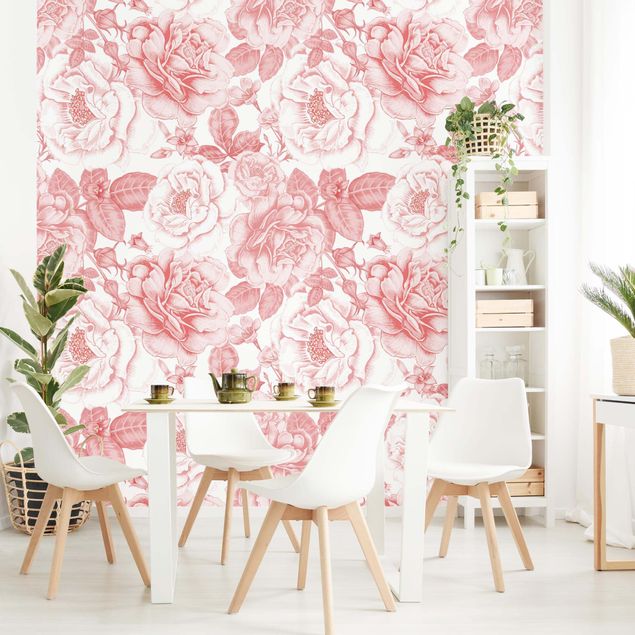 papel de parede moderno para sala Peony Pattern Pink
