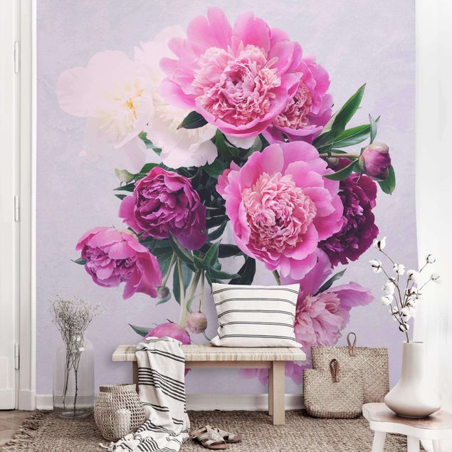 Papel de parede rosas Peonies Shabby Pink White