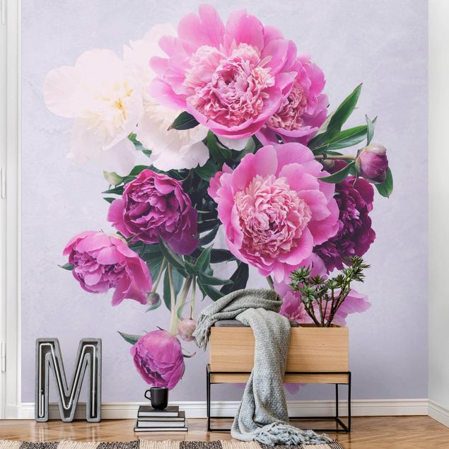 Papel de parede com flores Peonies Shabby Pink White